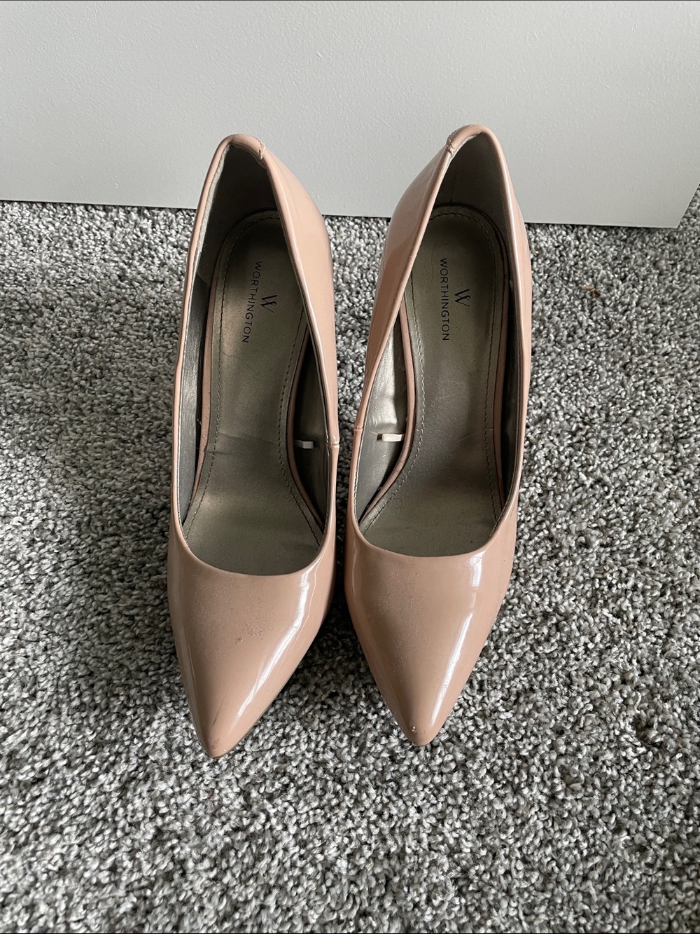 Worthington Nude Patent Pointed-Toe Pumps